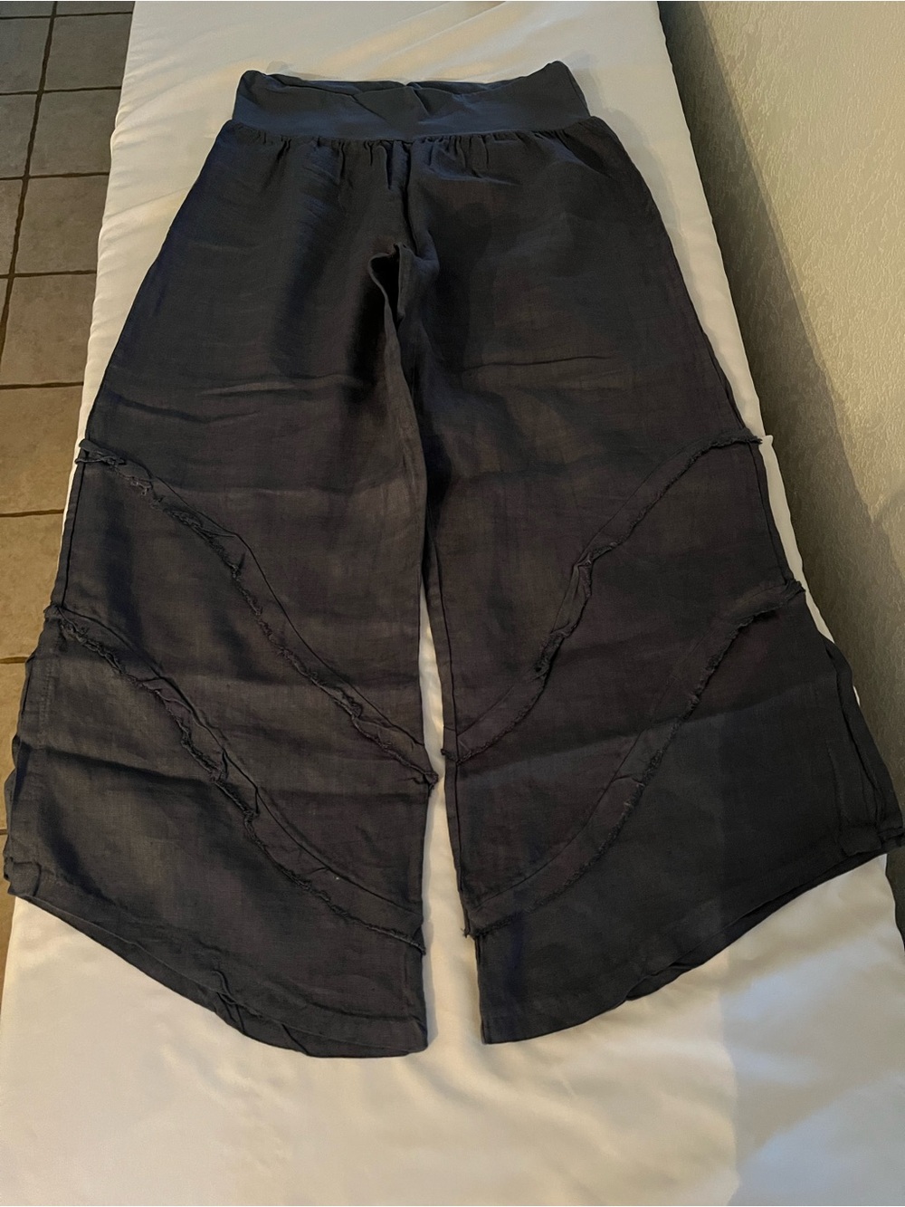 Wide Leg Dark Navy Linen Blend Pants size L/XL